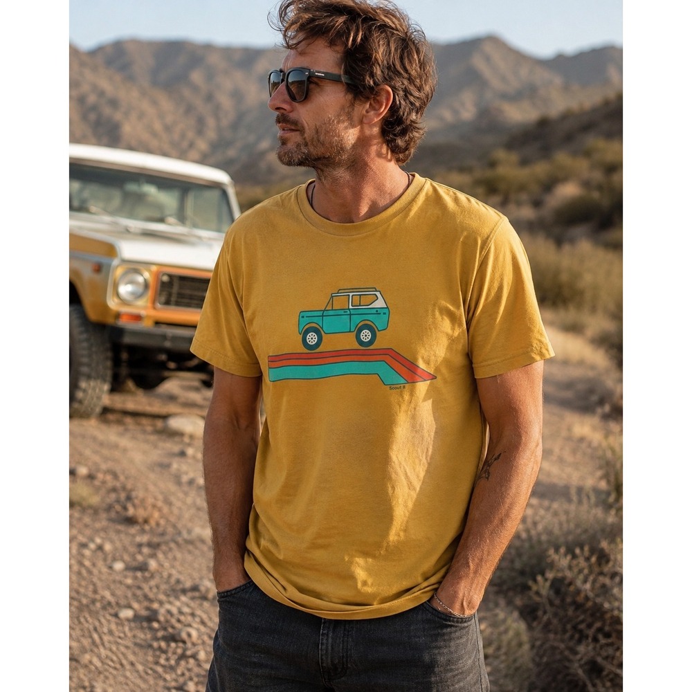 Cruz Mens Scout II Graphic T-Shirt Mustard Yellow Cotton Retro Off-Road Tee LRG